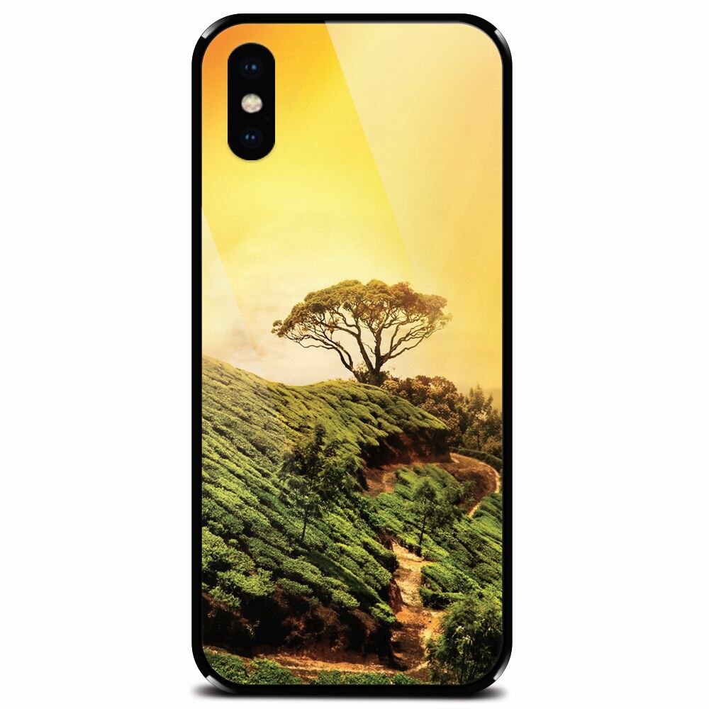 Husa din sticla securizata pentru Apple iPhone XS, Hill Top Tree Golden Light