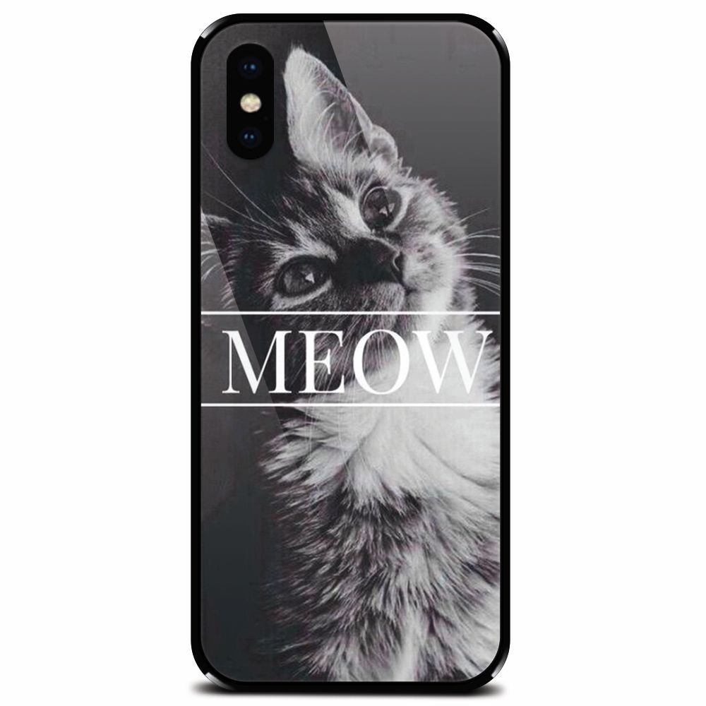 Husa din sticla securizata pentru Apple iPhone XS Max, Meow Cute Cat