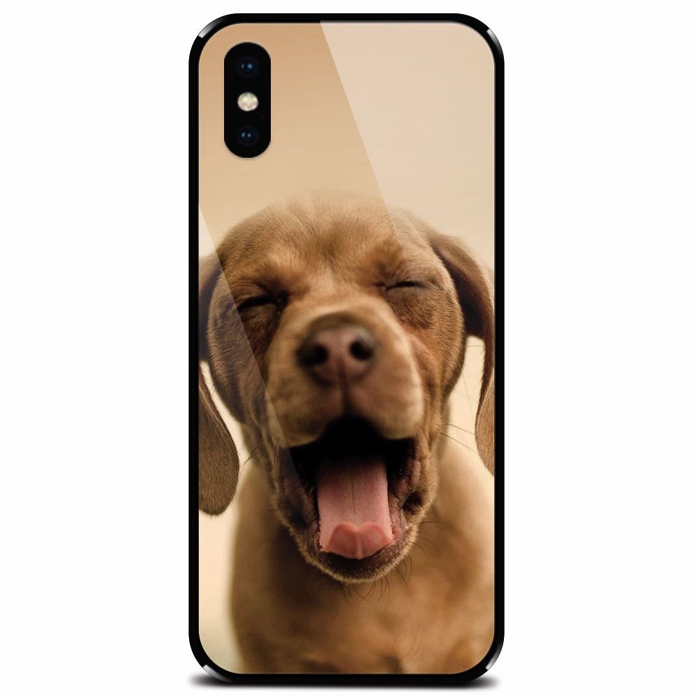 Husa din sticla securizata pentru Apple iPhone X, Cute Yawning Puppy