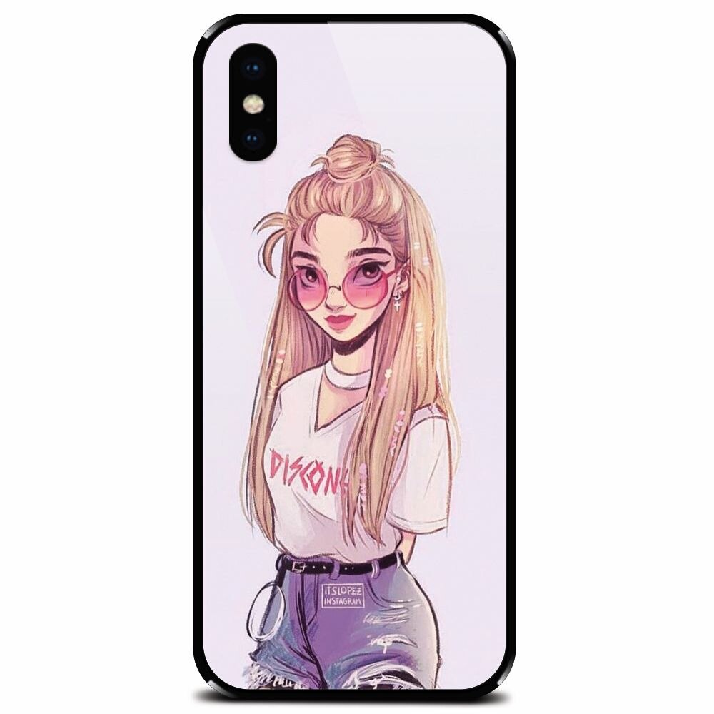 Husa din sticla securizata pentru Apple iPhone XS, Girl Look
