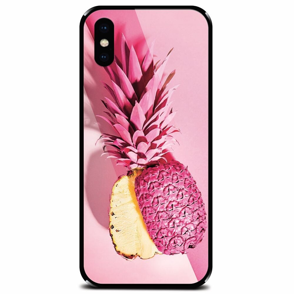 Husa din sticla securizata pentru Apple iPhone X, Pink Pineapple