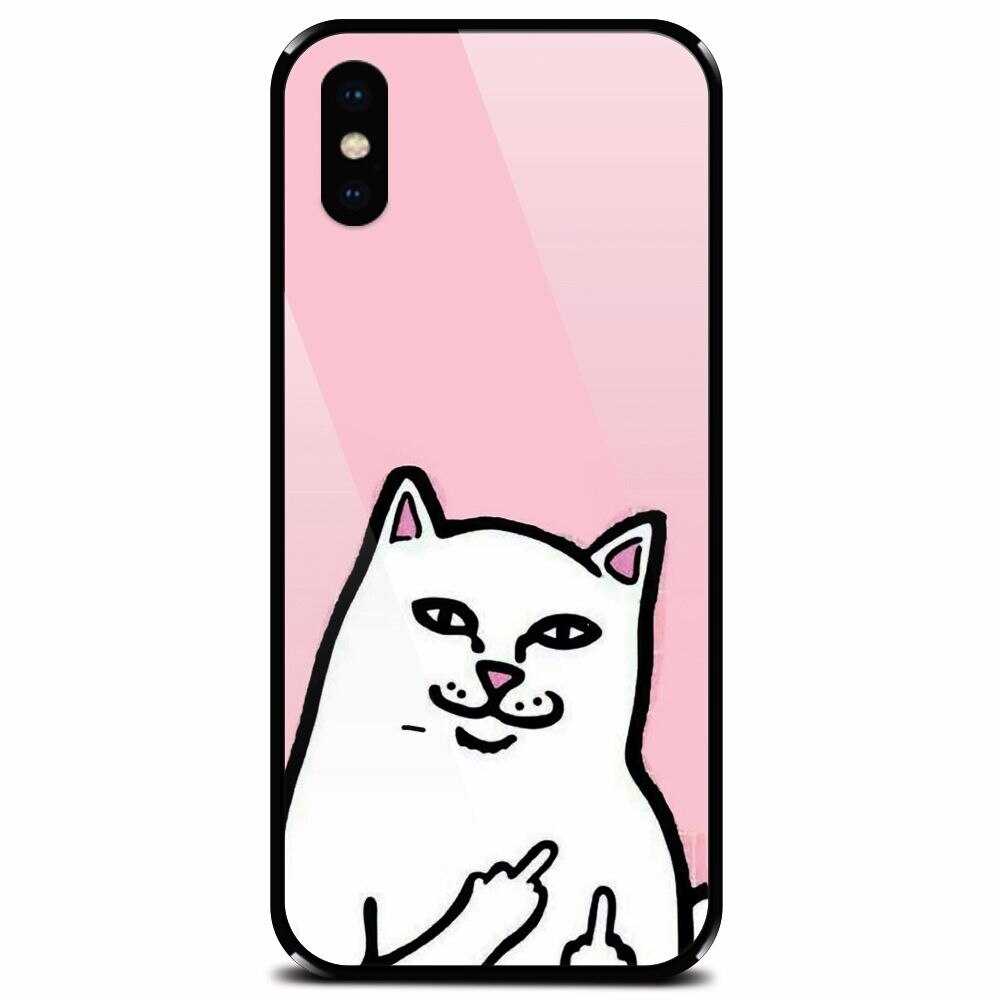 Husa din sticla securizata pentru Apple iPhone XS, White Cat