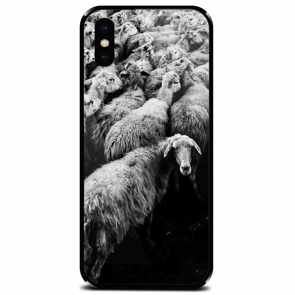 Husa din sticla securizata pentru Apple iPhone XS, Sheep