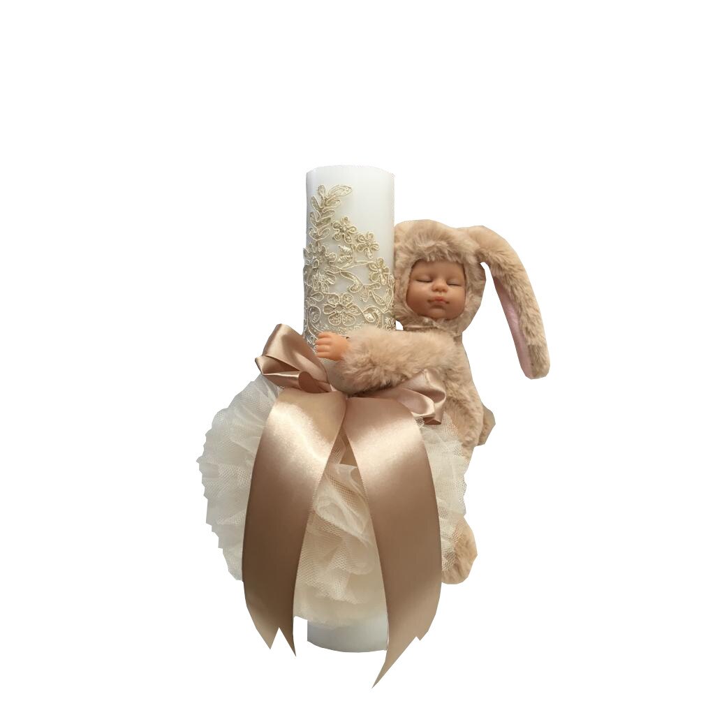 Lumanare Botez cu Dantela si Iepuras, Crem