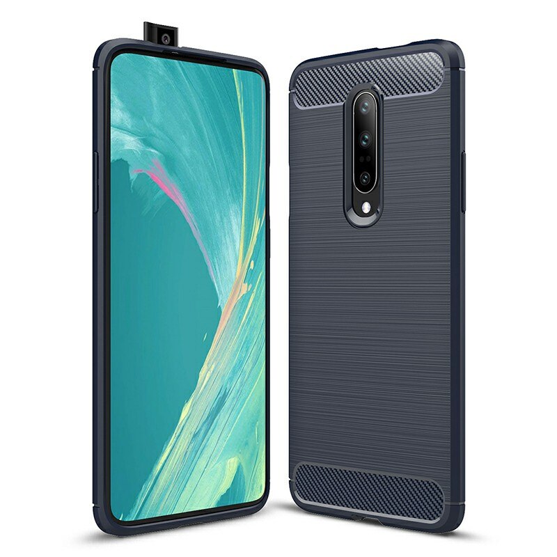 Husa de protectie cu insertii carbon BIBILEL pentru OnePlus 7 Pro, protectie spate, bumper, capac de protectie, Bleumarin, BBL923