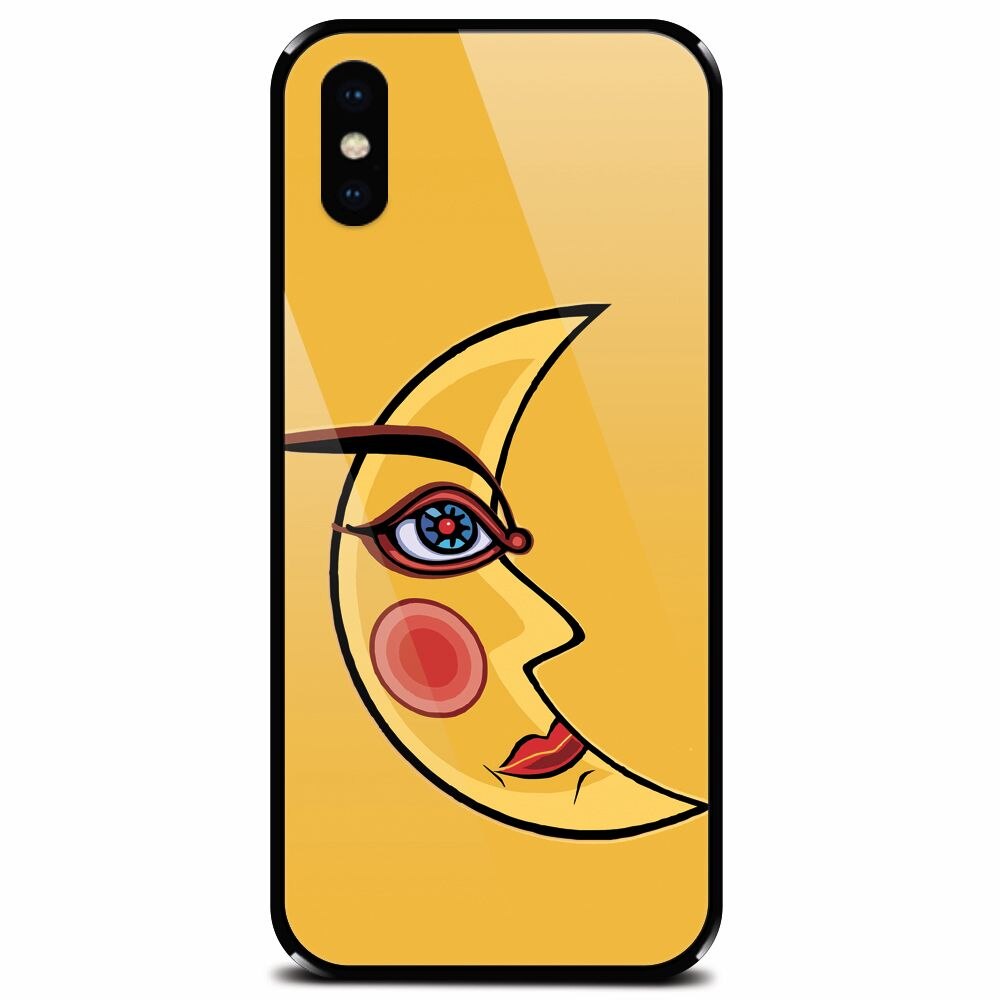 Husa din sticla securizata pentru Apple iPhone XS, Yellow Moon