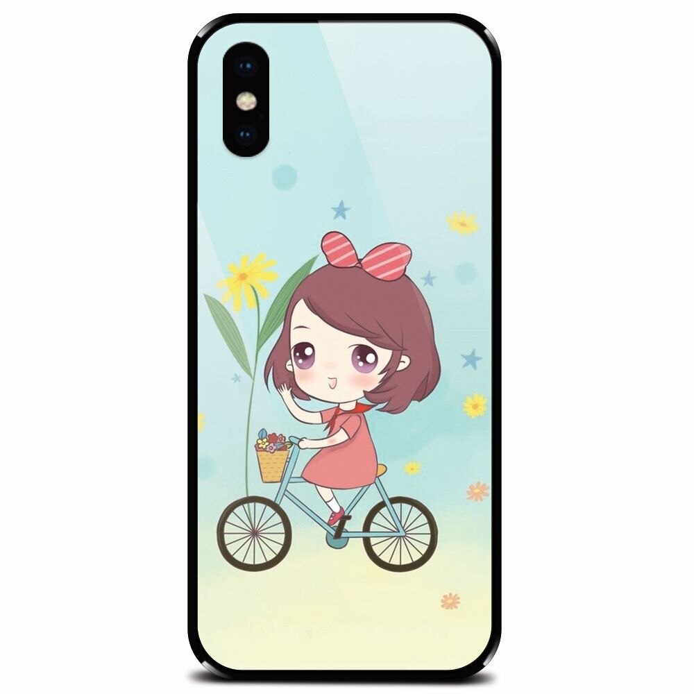 Husa din sticla securizata pentru Apple iPhone XS, Girl And Bike