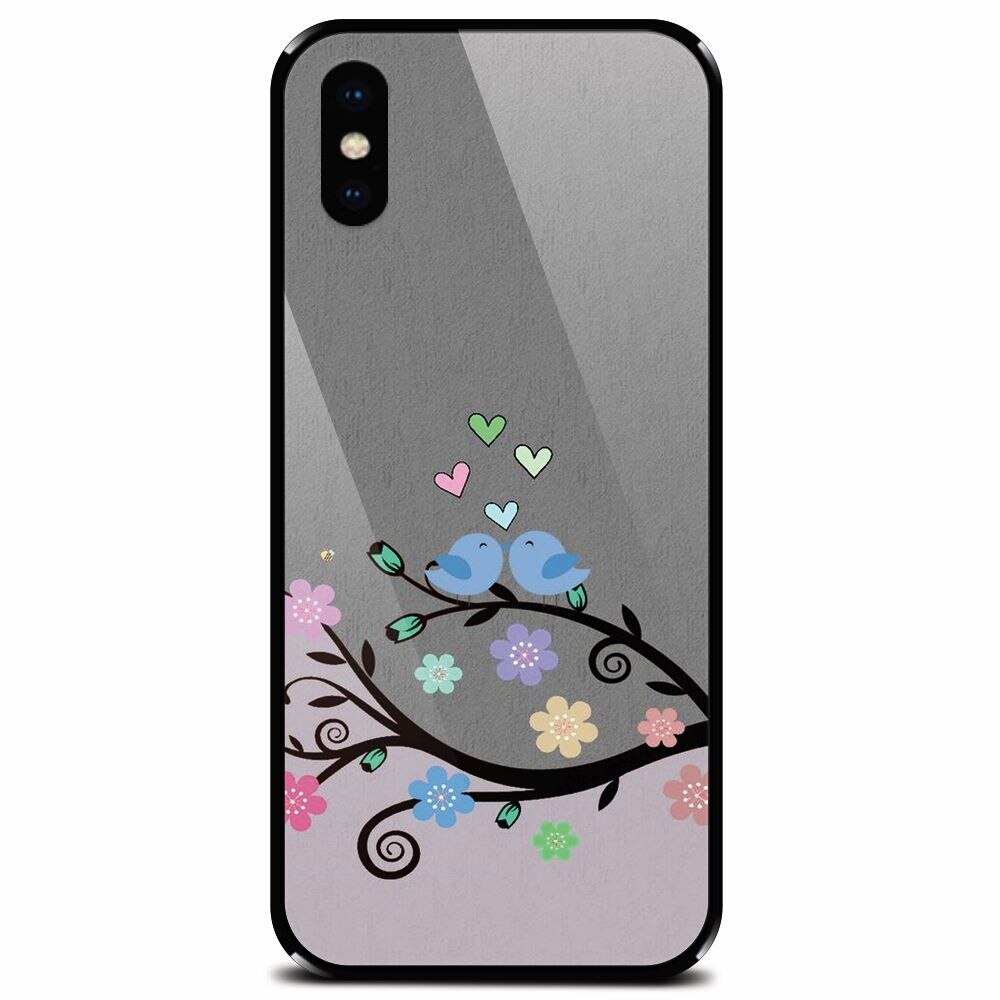 Husa din sticla securizata pentru Apple iPhone X, Bird Love