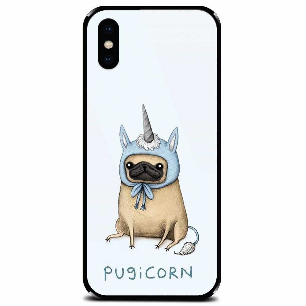 Husa din sticla securizata pentru Apple iPhone X, Pugicorn