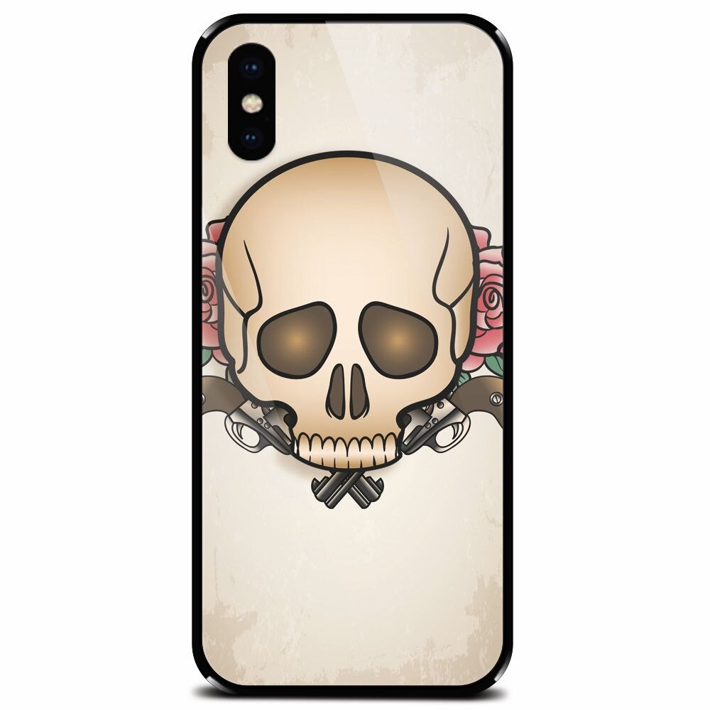 Husa din sticla securizata pentru Apple iPhone X, Skulls And Roses