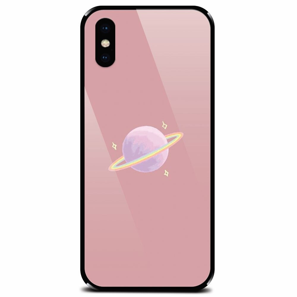 Husa din sticla securizata pentru Apple iPhone XS Max, Saturn On Pink