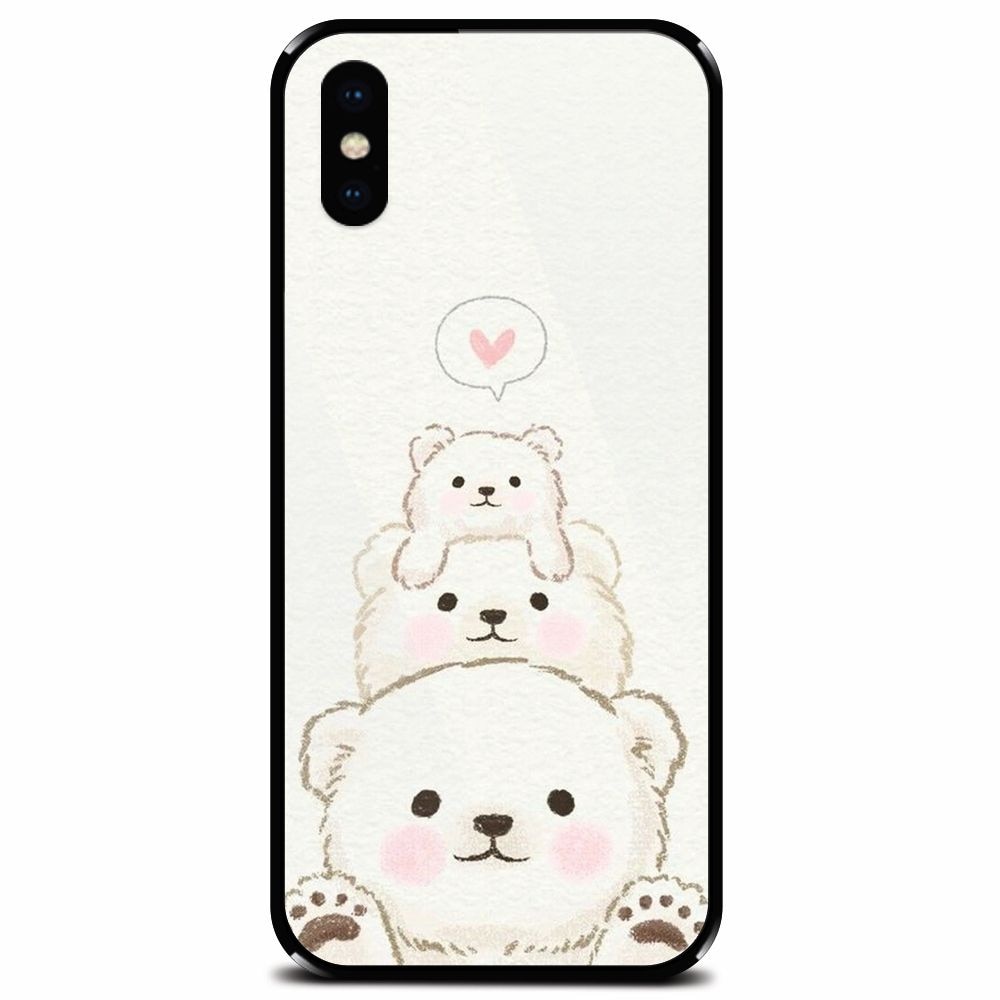 Husa din sticla securizata pentru Apple iPhone XS, Bear Family