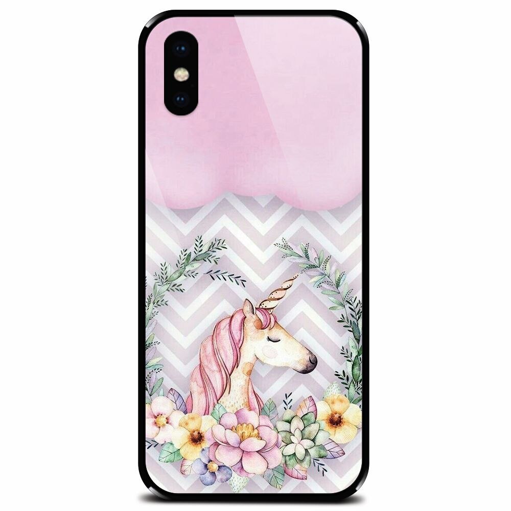 Husa din sticla securizata pentru Apple iPhone X, Aesthetic Unicorn