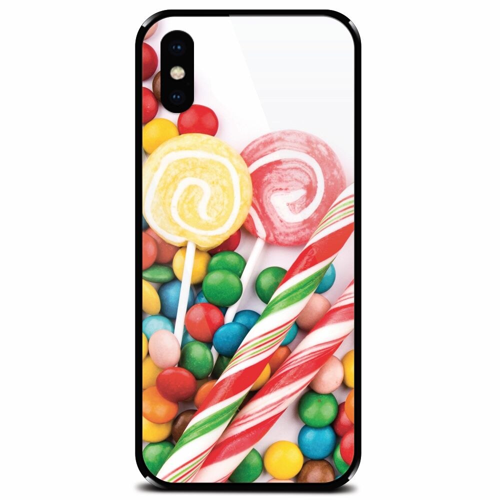 Husa din sticla securizata pentru Apple iPhone XS, Sweet Colorful Candy