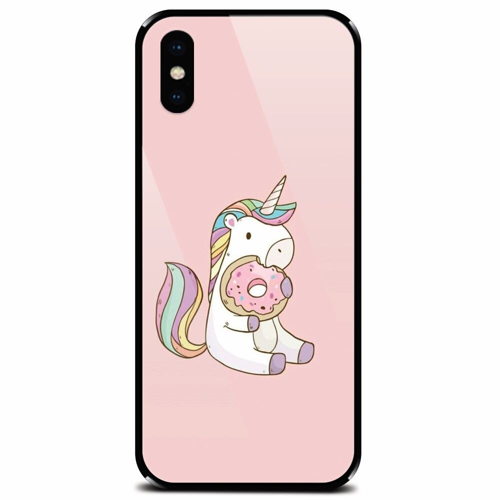 Husa din sticla securizata pentru Apple iPhone X, Unicorn Donuts
