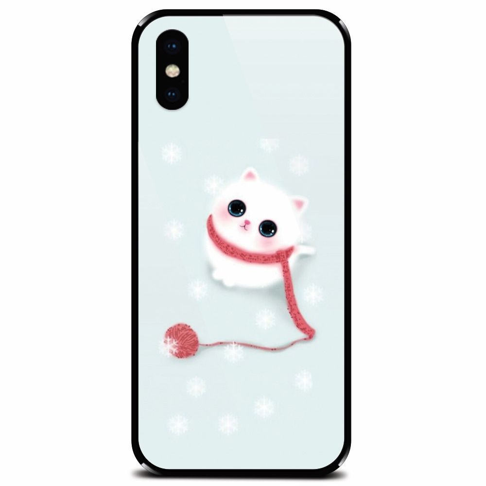 Husa din sticla securizata pentru Apple iPhone X, Cute Cat