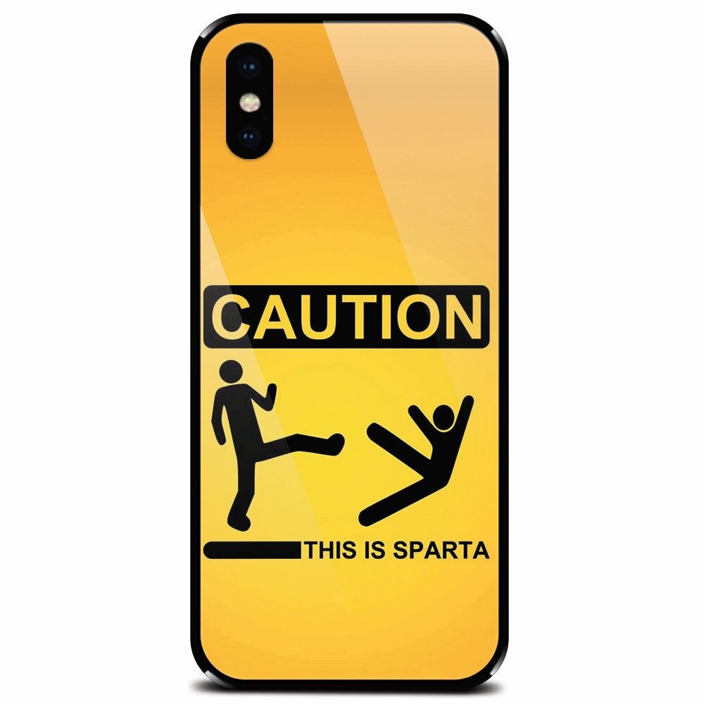 Husa din sticla securizata pentru Apple iPhone XS, This Is Sparta Funny Illustration