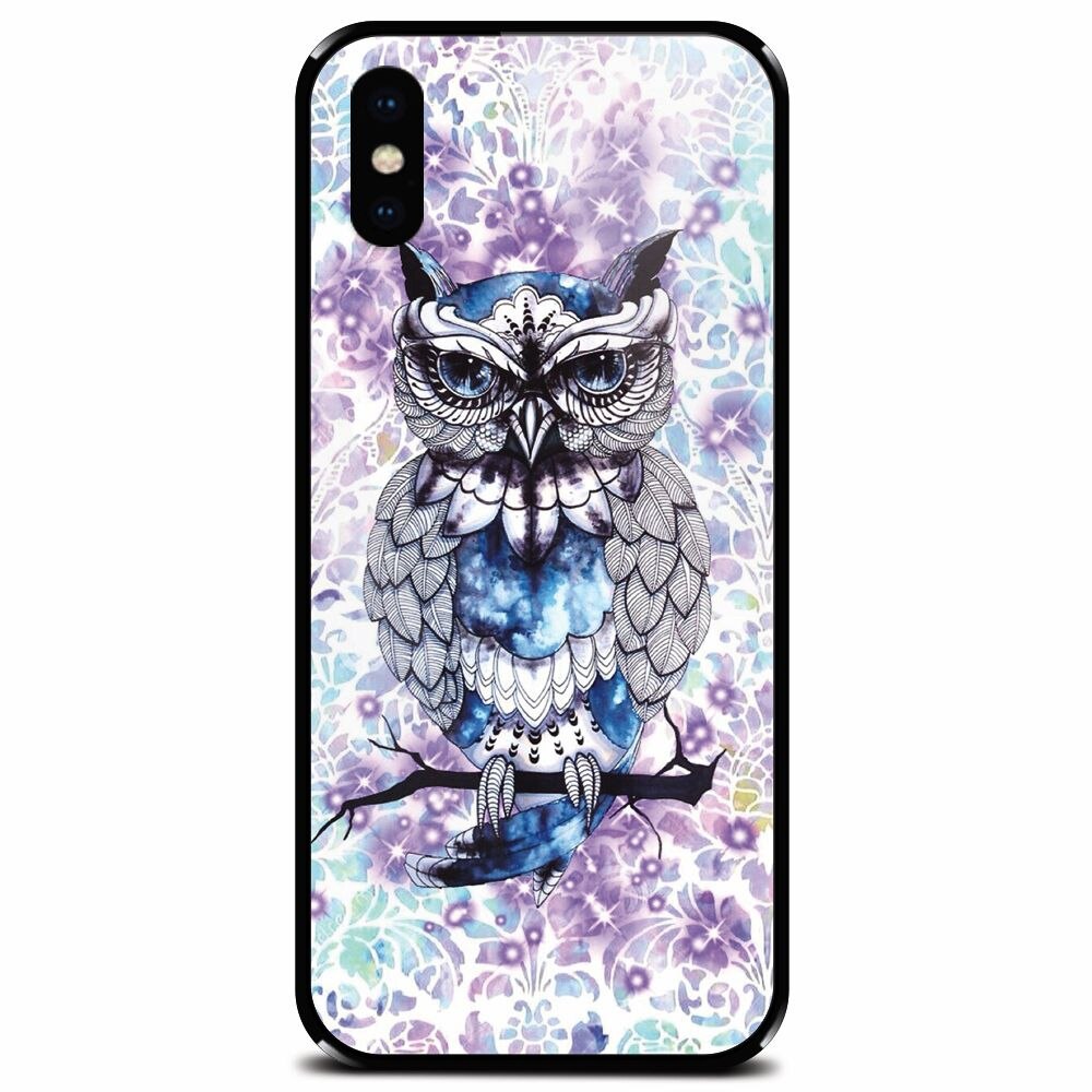 Husa din sticla securizata pentru Apple iPhone XS, Abstract Owl