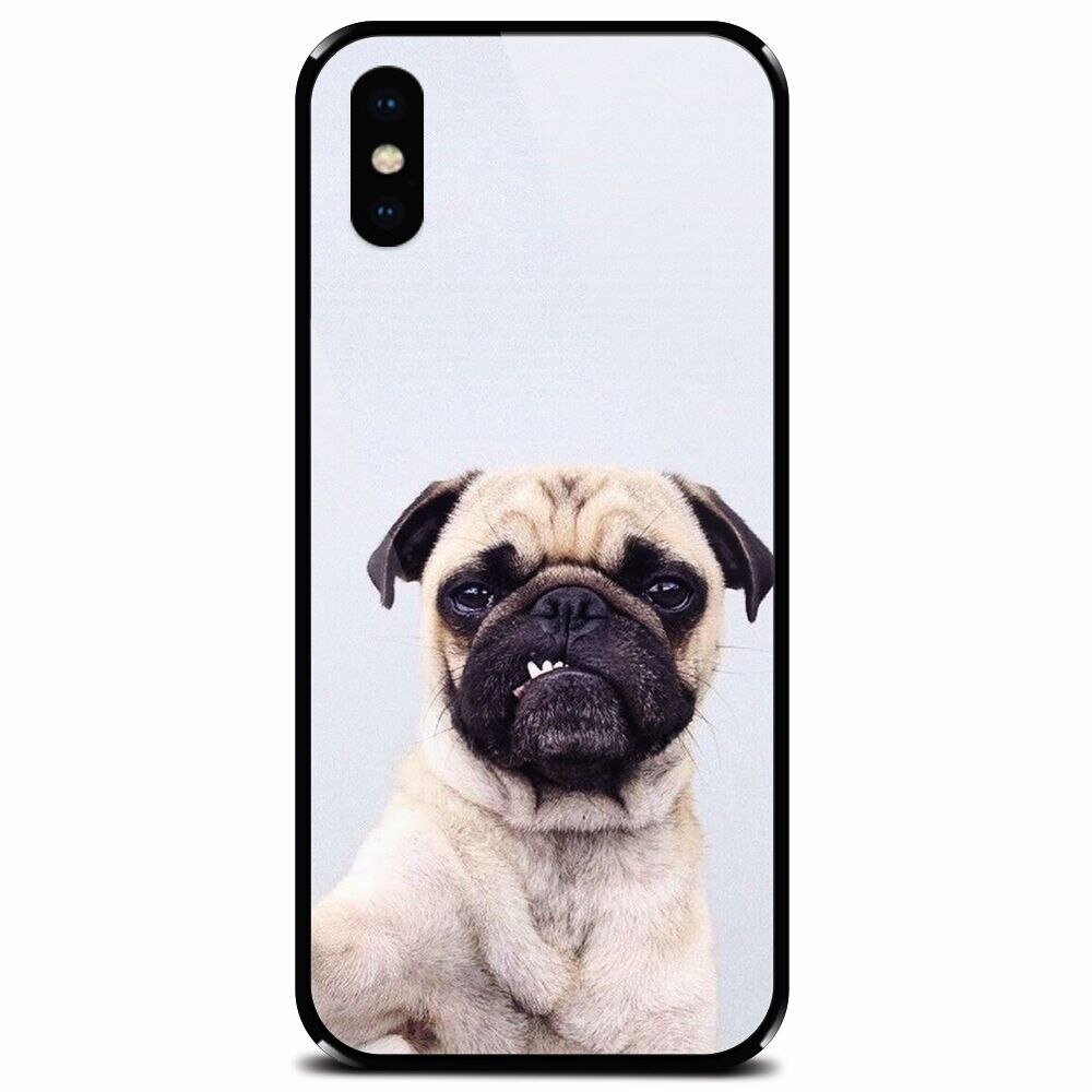 Husa din sticla securizata pentru Apple iPhone XS, Simple Pug Selfie