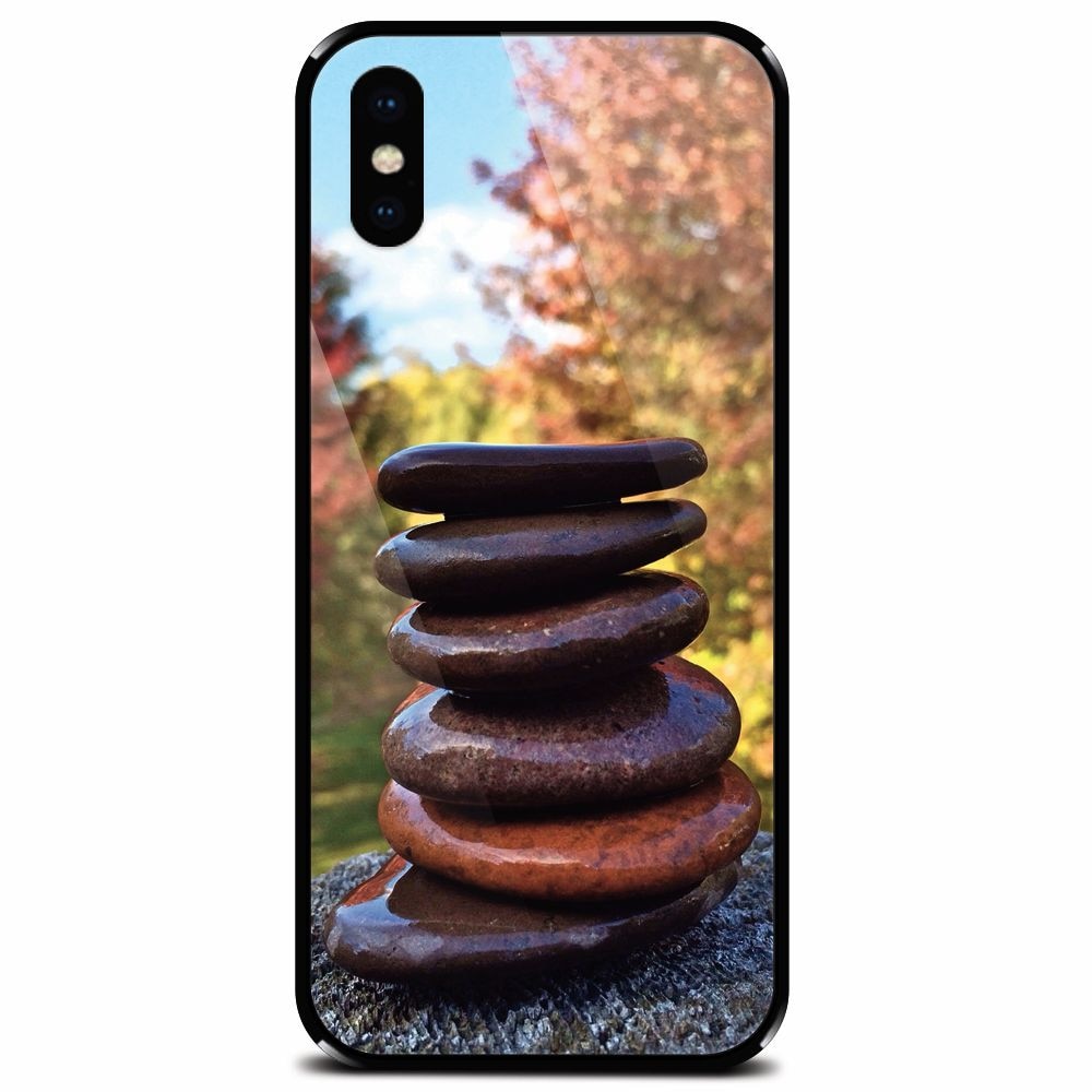 Husa din sticla securizata pentru Apple iPhone XS, Stacking Stones