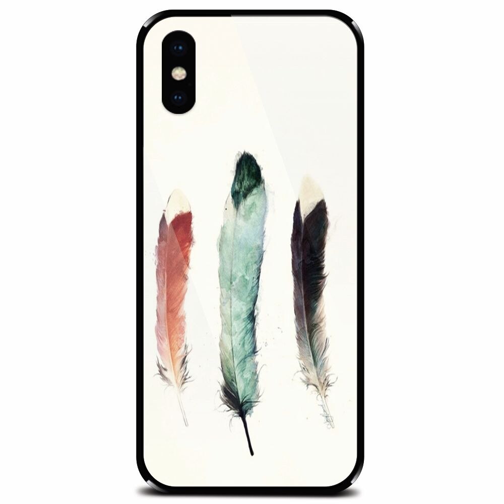 Husa din sticla securizata pentru Apple iPhone XS, Three Feathers