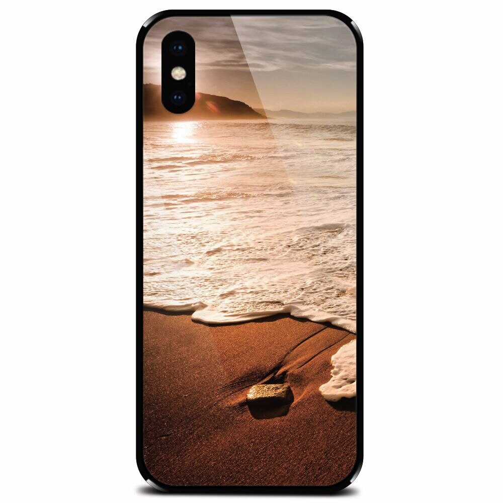 Husa din sticla securizata pentru Apple iPhone XS, Sunset Foamy Beach Wave