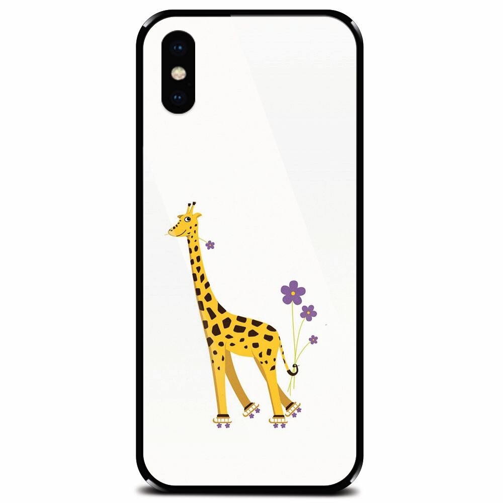 Husa din sticla securizata pentru Apple iPhone XS, Rollerskating Girafe Illustration