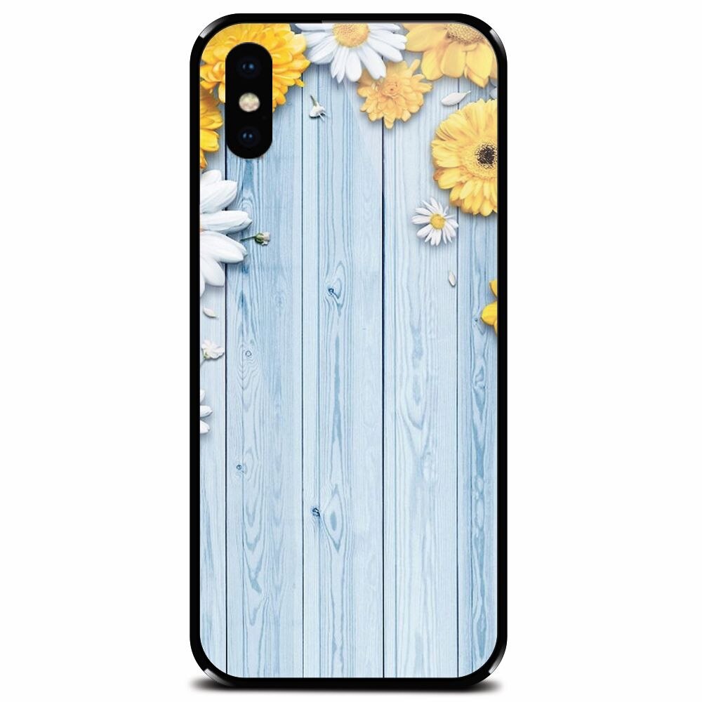 Husa din sticla securizata pentru Apple iPhone XS Max, Sunflower On Blue Wood