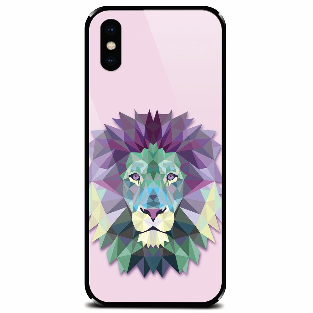 Husa din sticla securizata pentru Apple iPhone XS, Polygon Lion