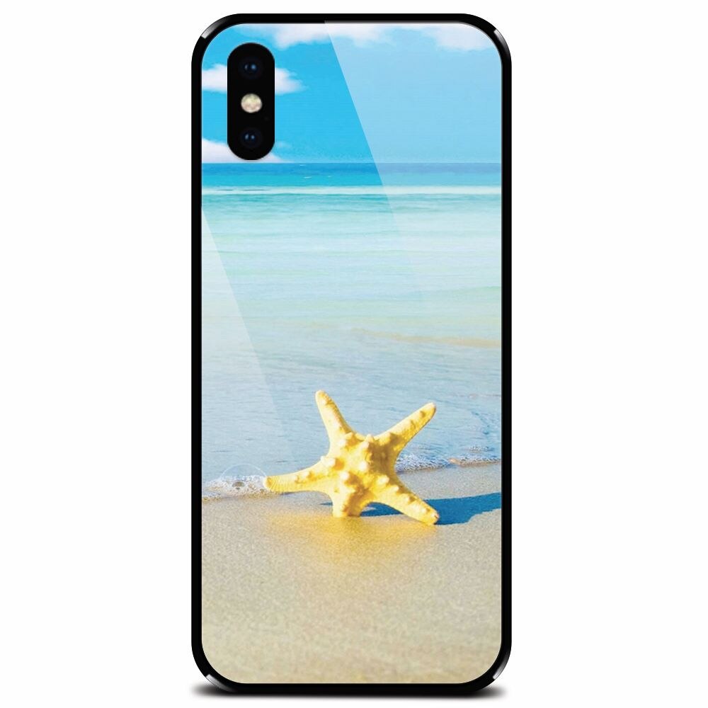 Husa din sticla securizata pentru Apple iPhone XS, Starfish Beach