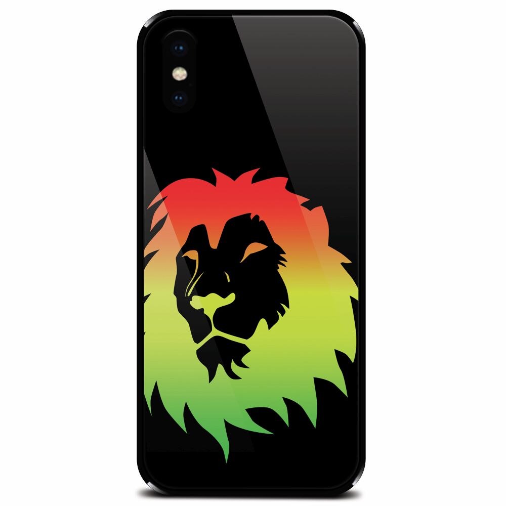 Husa din sticla securizata pentru Apple iPhone XS Max, Rasta Color Lion