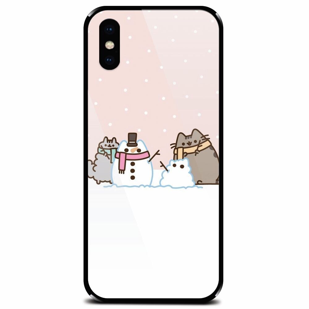 Husa din sticla securizata pentru Apple iPhone X, Cat And Snowman