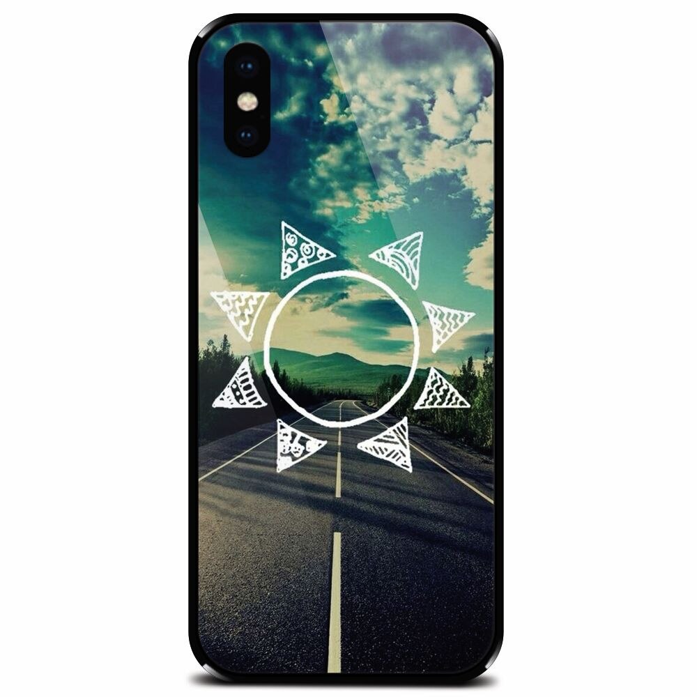 Husa din sticla securizata pentru Apple iPhone X, Sun On The Road