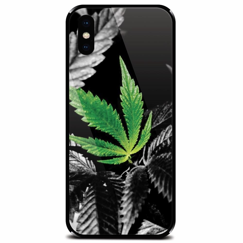 Husa din sticla securizata pentru Apple iPhone X, Trippy Pot Leaf Green