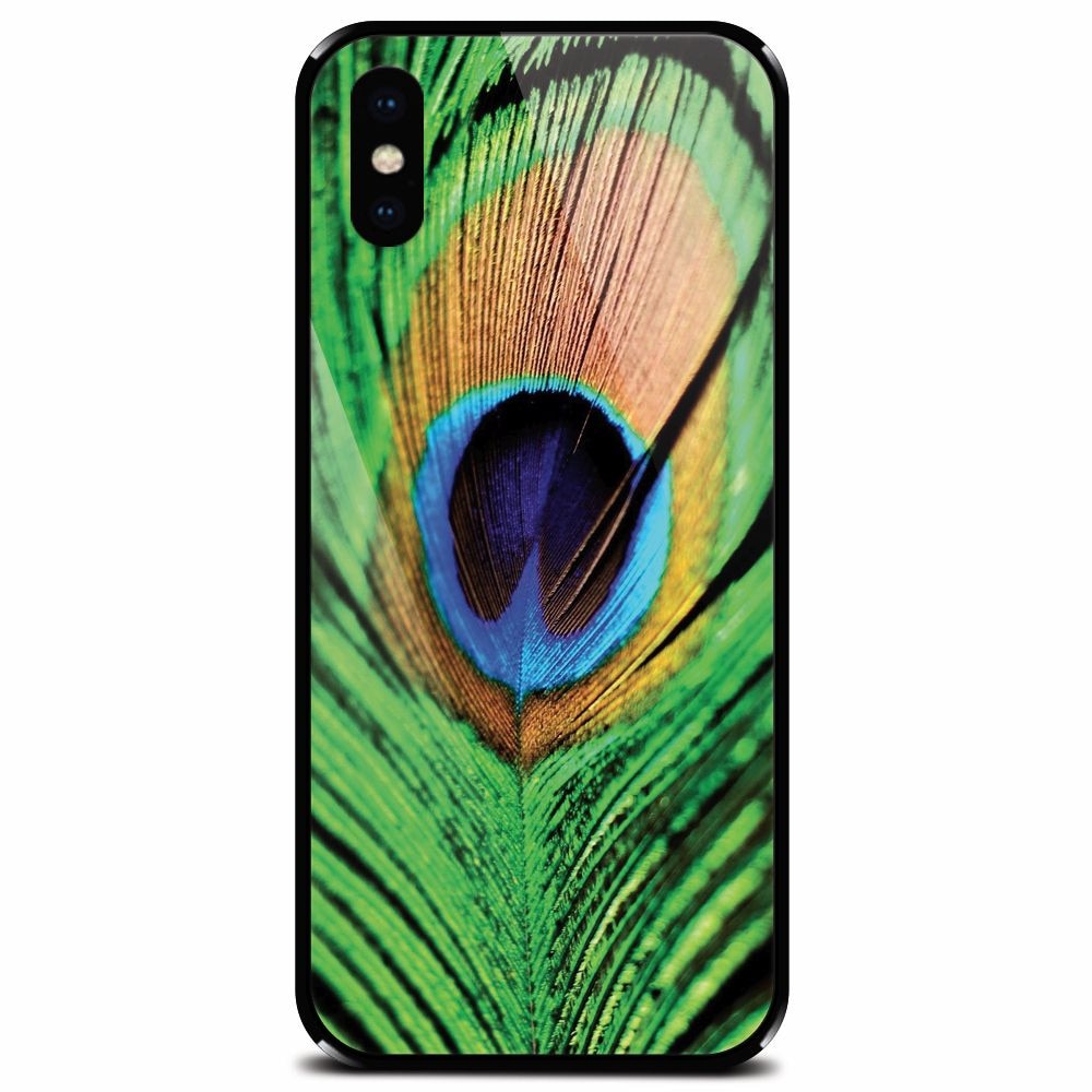Husa din sticla securizata pentru Apple iPhone XS Max, Peacock Feather Green Blue