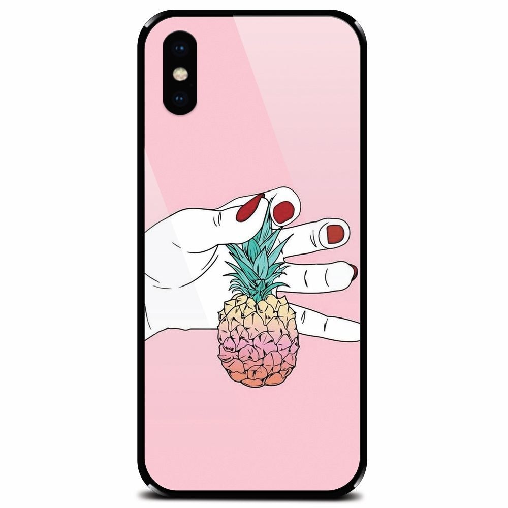 Husa din sticla securizata pentru Apple iPhone X, Rainbow Pinepple