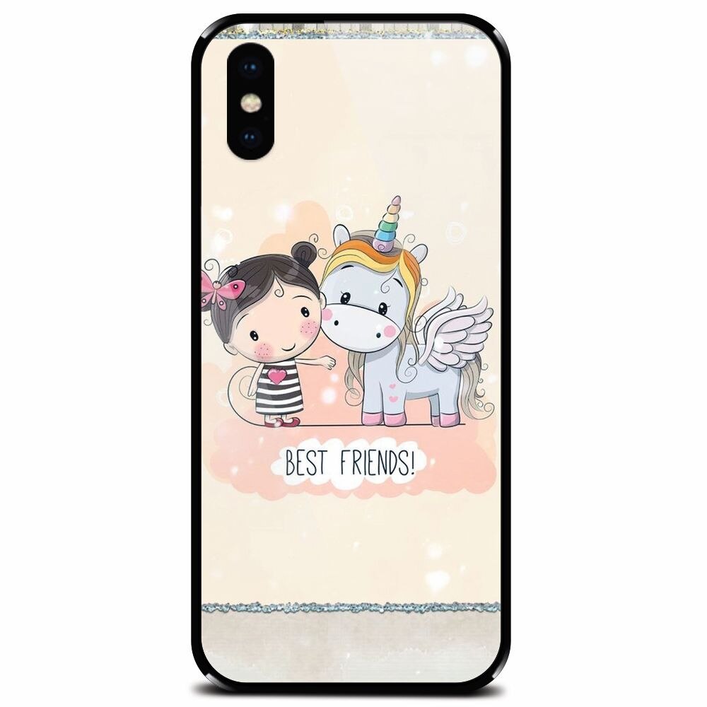 Husa din sticla securizata pentru Apple iPhone X, Best Friends