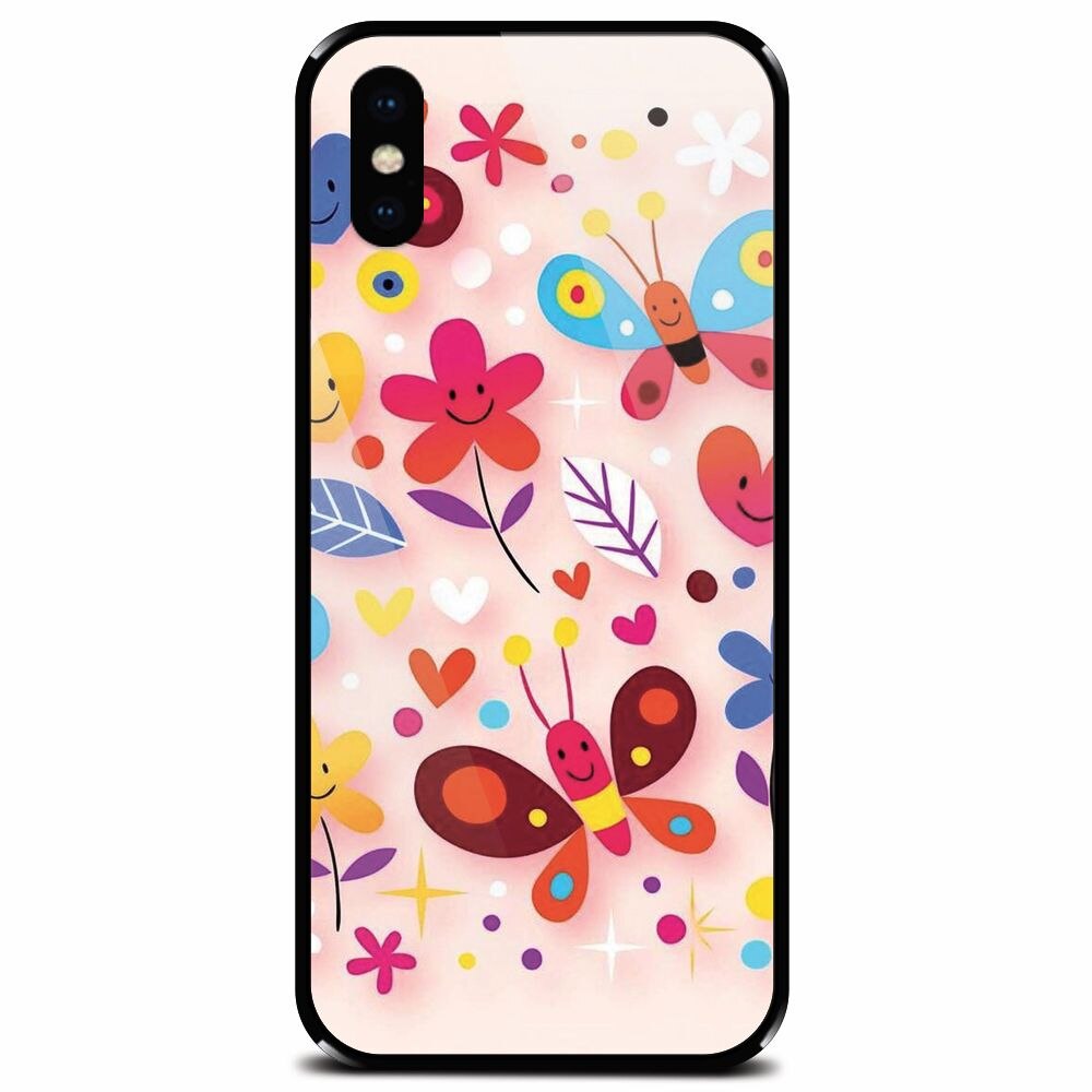 Husa din sticla securizata pentru Apple iPhone XS, Butterfly 102