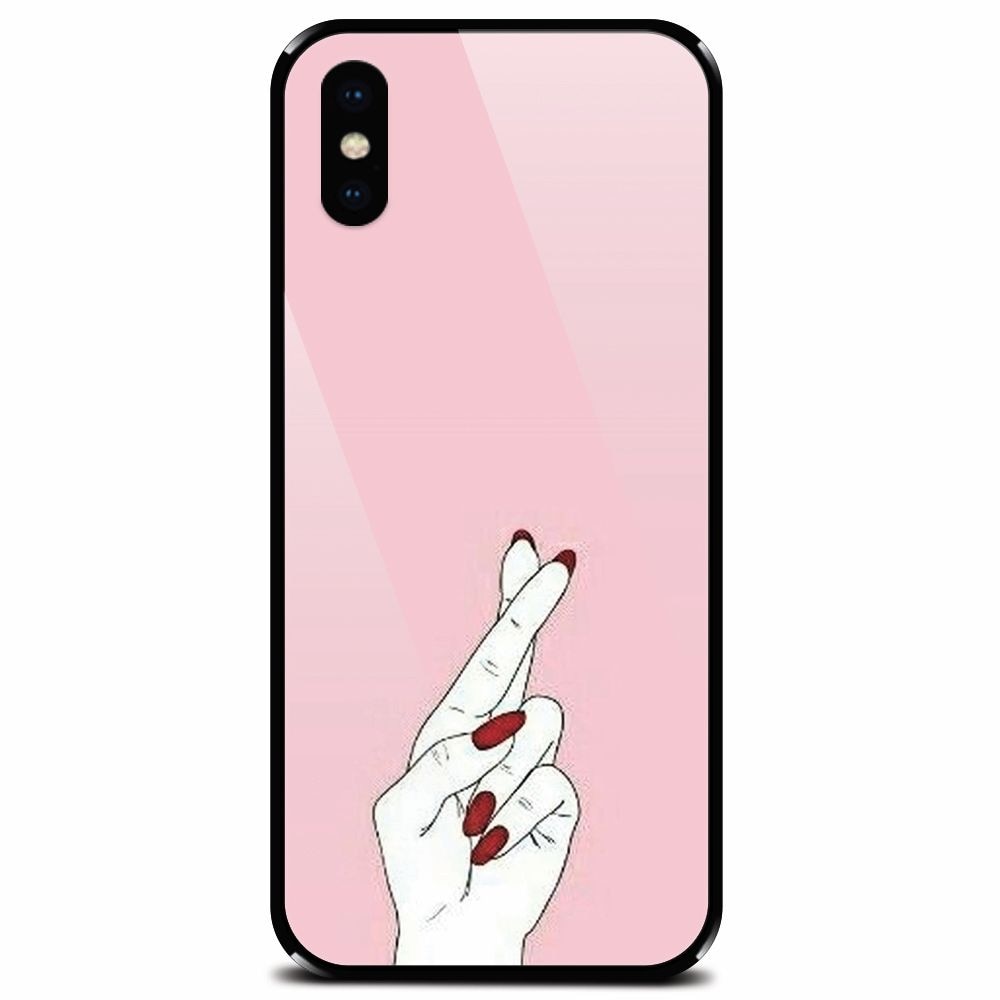 Husa din sticla securizata pentru Apple iPhone XS, Pink Finger Cross