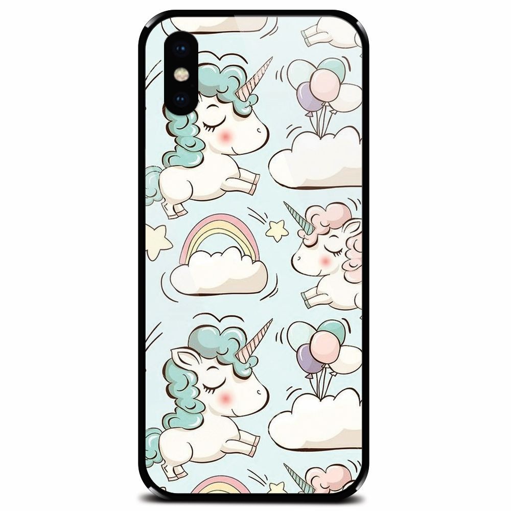 Husa din sticla securizata pentru Apple iPhone XS, Unicorns And Clouds