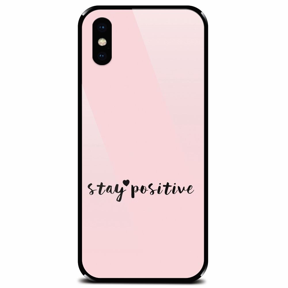 Husa din sticla securizata pentru Apple iPhone XS, Stay Positive