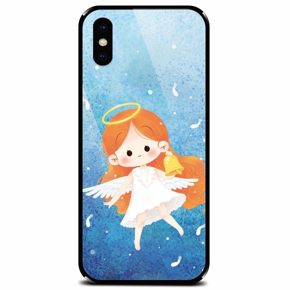Husa din sticla securizata pentru Apple iPhone XS, Cute Angel