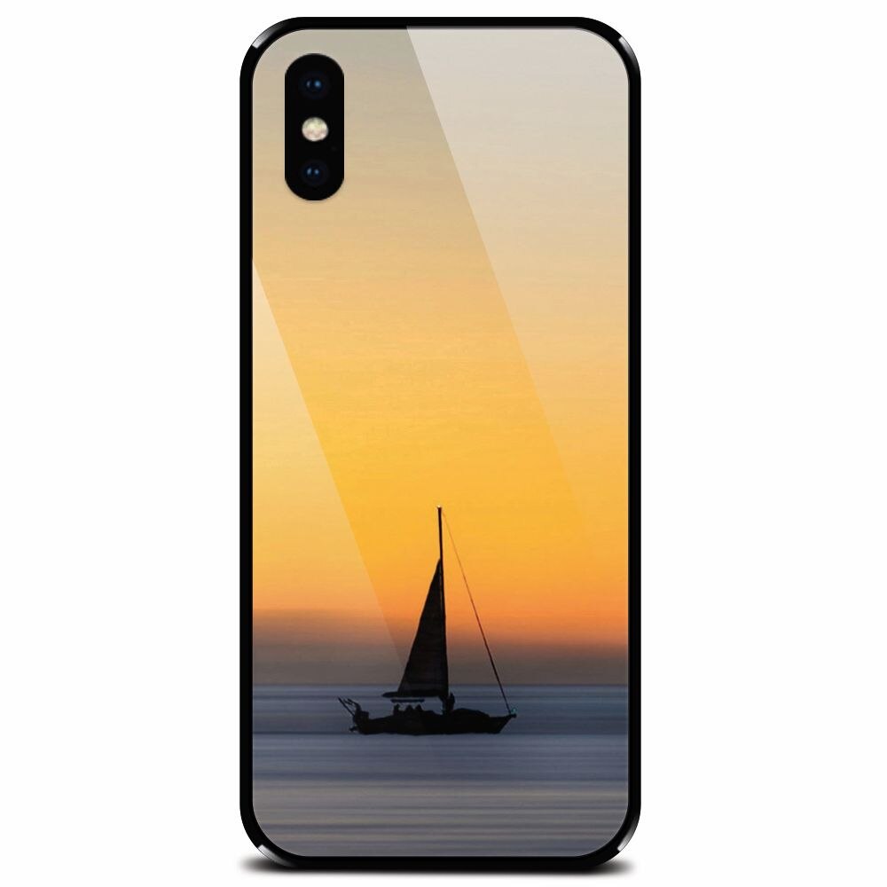 Husa din sticla securizata pentru Apple iPhone XS, Wind Sail Boat Ocean Sunset