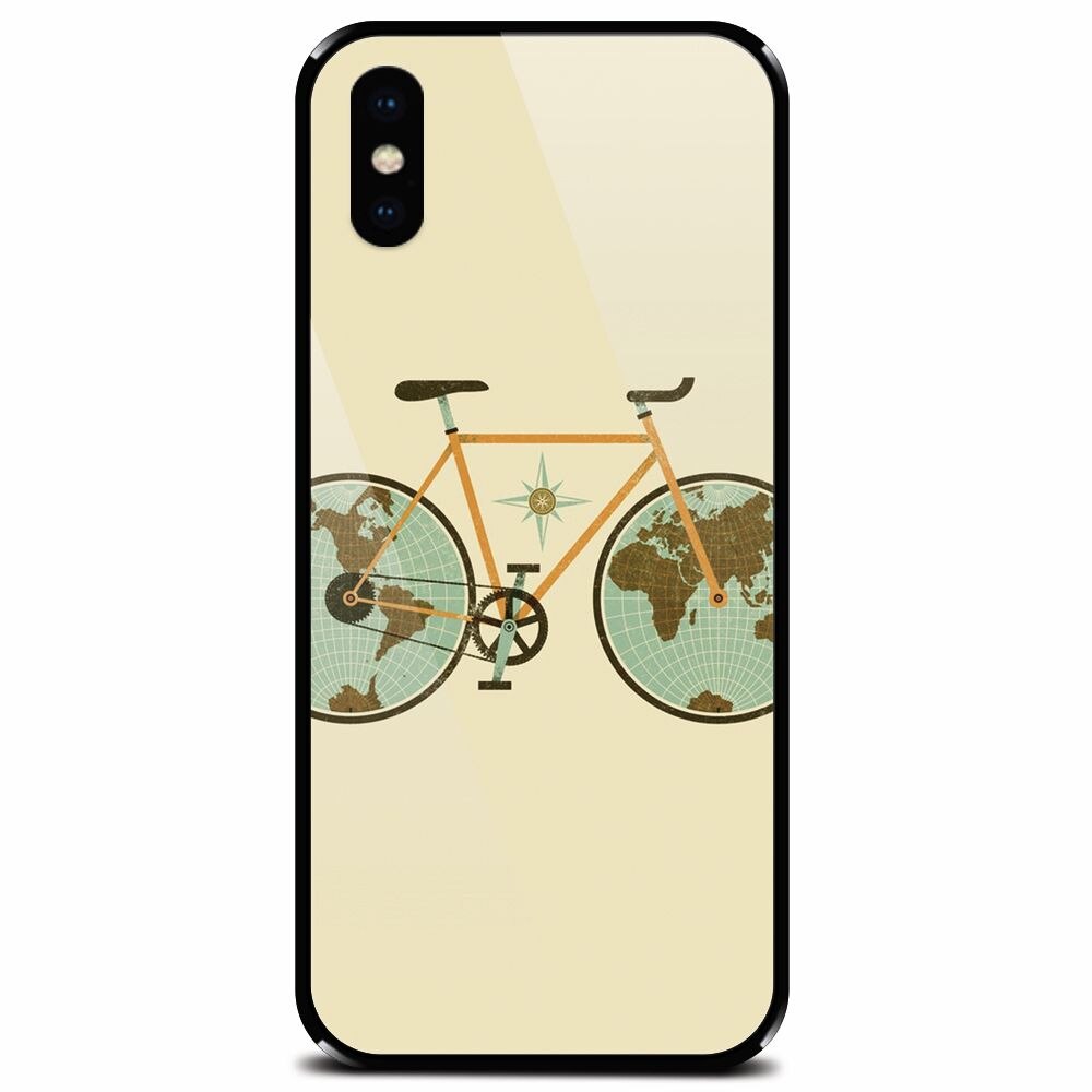 Husa din sticla securizata pentru Apple iPhone XS, Retro Bicycle Illustration
