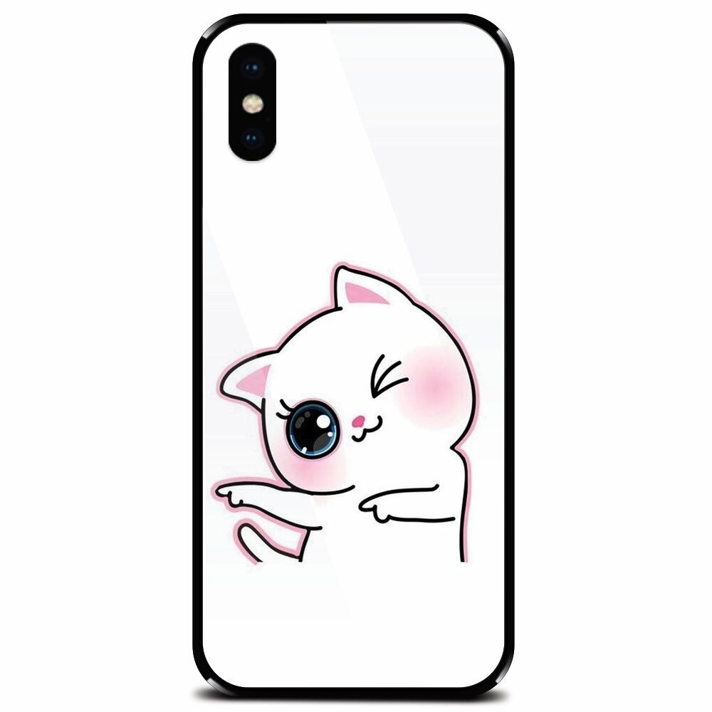 Husa din sticla securizata pentru Apple iPhone XS, Cute Kitty