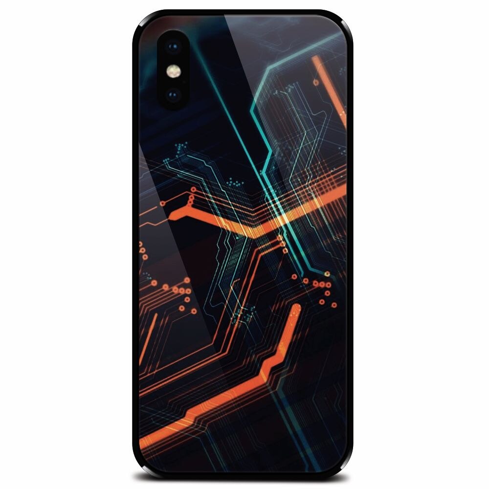 Husa din sticla securizata pentru Apple iPhone XS Max, Circuits