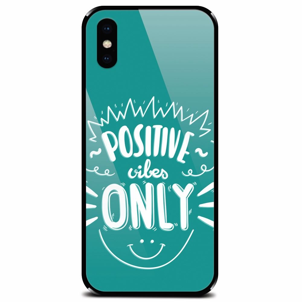 Husa din sticla securizata pentru Apple iPhone XS, Positive Vibes