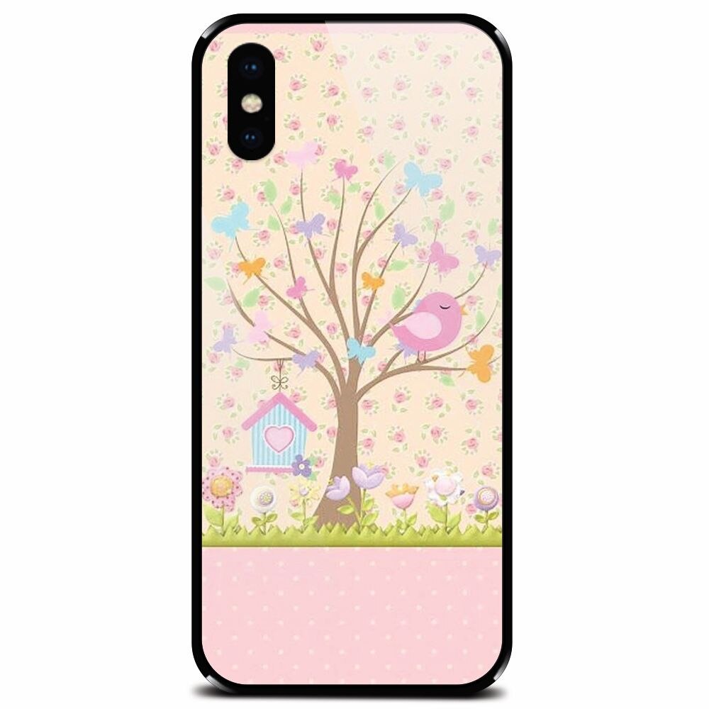 Husa din sticla securizata pentru Apple iPhone X, Cute Birdhouse
