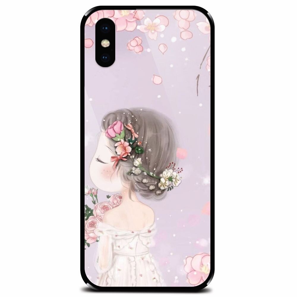 Husa din sticla securizata pentru Apple iPhone XS, Girl 001