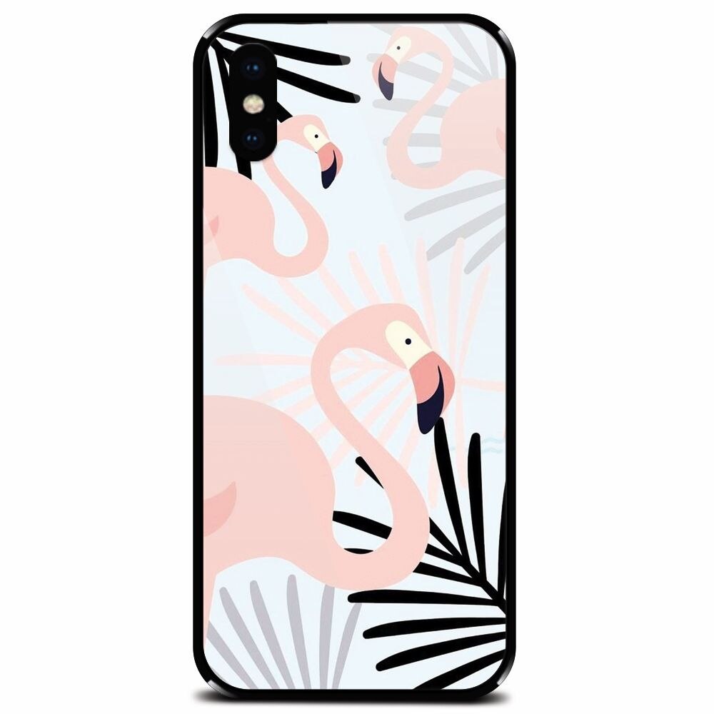 Husa din sticla securizata pentru Apple iPhone XS, Flamingo